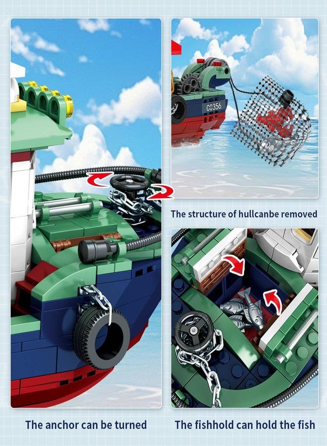 Mov stone City Ocean Fishing Boat Building Sets, Compatible with Lego City Boat, Sea Fishing Ship Building Set Collection Decoration, Gifts for Boys 6-12 Years Old (582 Pcs) - Image 4